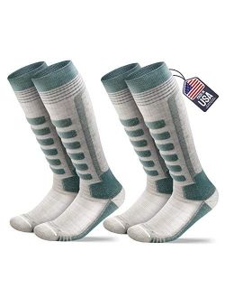 Samsox 2-Pair Merino Wool Ski Socks, Made in USA Over-the-Calf Skiing and Snowboarding Socks for Men & Women