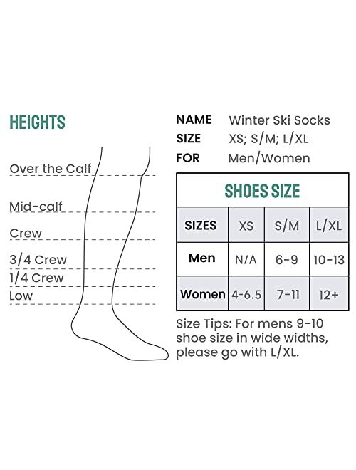 Samsox 2-Pair Merino Wool Ski Socks, Made in USA Over-the-Calf Skiing and Snowboarding Socks for Men & Women