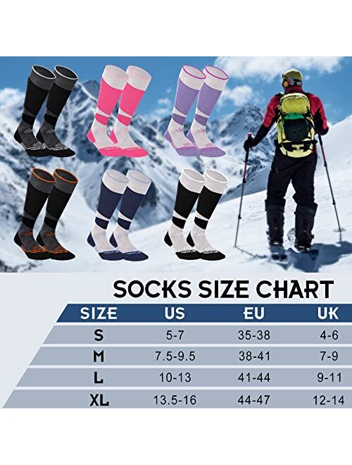 MORXPLOR Merino Wool Ski Socks 2 Pairs Pack for Men&Women,Skiing and Snowboarding Knee High Warm Socks for Cold Weather