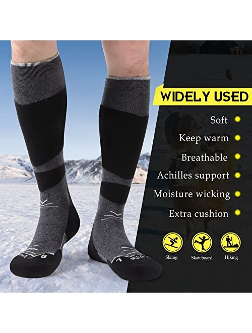MORXPLOR Merino Wool Ski Socks 2 Pairs Pack for Men&Women,Skiing and Snowboarding Knee High Warm Socks for Cold Weather