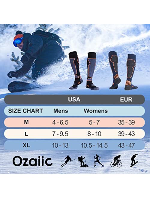 Ozaiic Merino Wool Ski Socks Mens Womens 2 Pairs for Skiing, Snowboarding, Thermal Knee High Winter Warm Sports Performance Socks