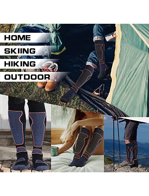 Ozaiic Merino Wool Ski Socks Mens Womens 2 Pairs for Skiing, Snowboarding, Thermal Knee High Winter Warm Sports Performance Socks