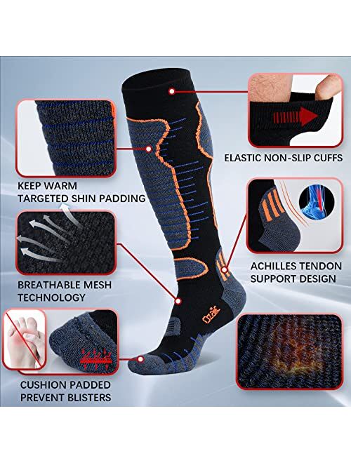 Ozaiic Merino Wool Ski Socks Mens Womens 2 Pairs for Skiing, Snowboarding, Thermal Knee High Winter Warm Sports Performance Socks