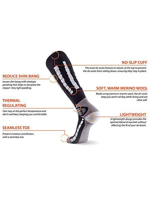 Pure Athlete Ski Socks Warm Merino Wool - Best Lightweight Thin Ski Snowboard Sock Women Men