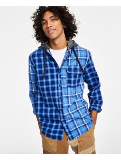 Men's Snyder Regular-Fit Patchwork Plaid Hooded Shirt, Created for Macy's