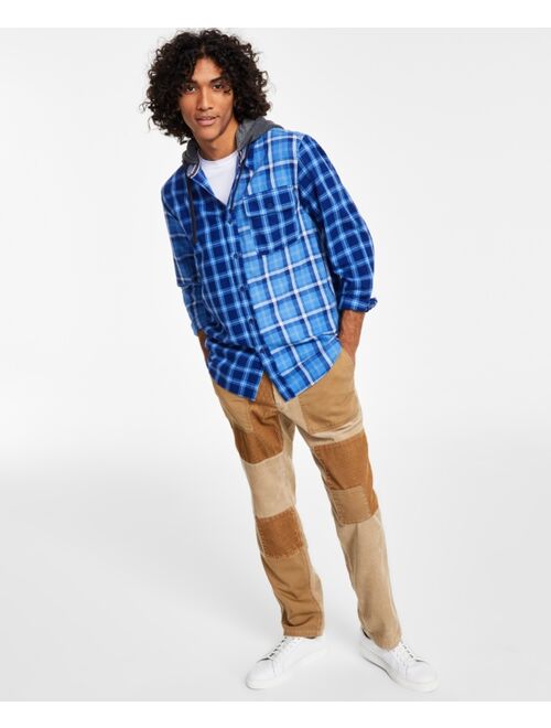 SUN + STONE Men's Snyder Regular-Fit Patchwork Plaid Hooded Shirt, Created for Macy's