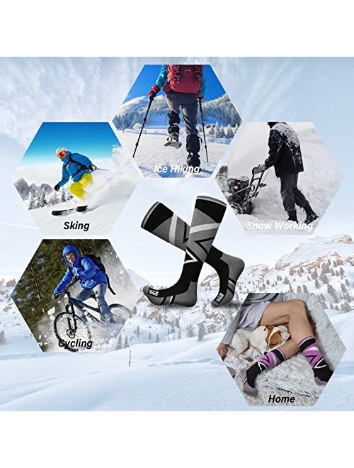 findway Ski Socks,Snowboard Socks for Womens Mens, 2 Pairs Winter Warm Knee-high Hiking Athletic Socks
