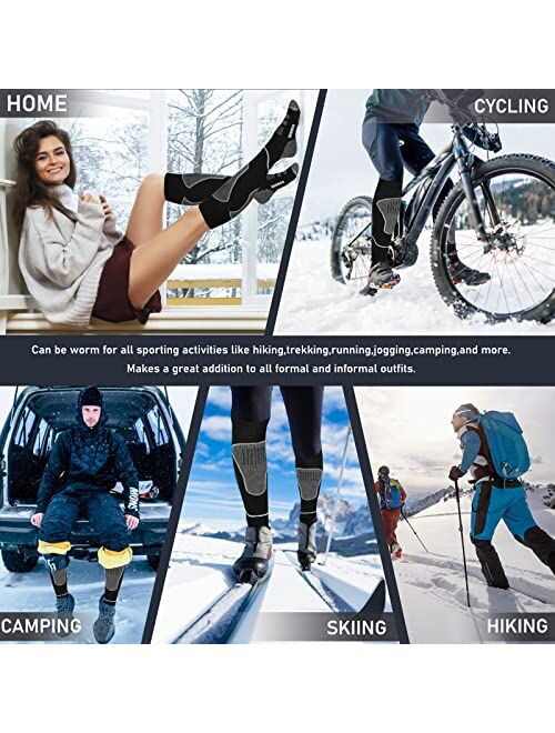 Unenow Merino Wool Ski Socks 2 Pairs, Thermal Knee High Warm Socks for Snowboarding, Hiking, Cold Weather, Snow, Hunting