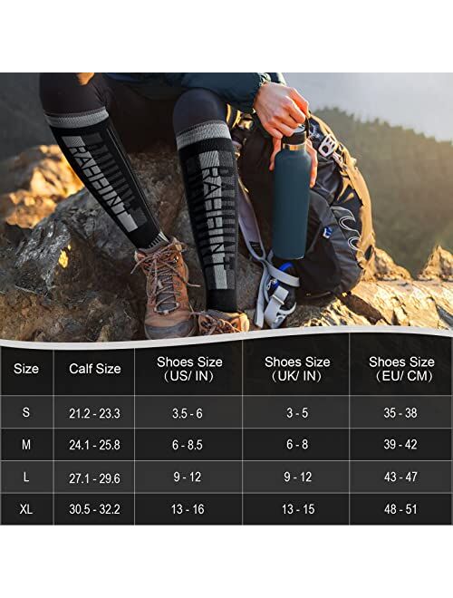 Rahhint Merino Wool Ski Socks 2-Pack, Compression Knee High Thermal Socks Womens Mens for Skiing Snowboarding Cold Weather