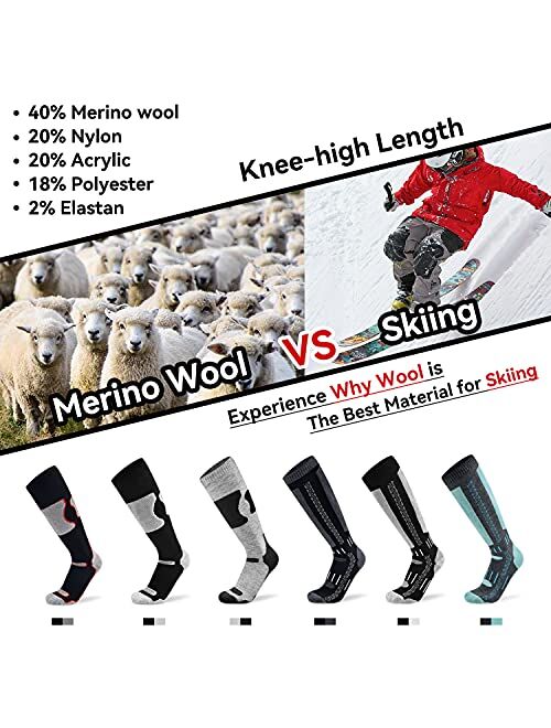 Busy Socks Men's Women's Merino Wool Ski Socks Winter Warm Socks for Skiing Snowboarding Outdoor Sports Cold Weather