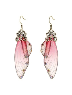 BriLove Butterfly Wing Hook Earrings Elegant Crystal Insect Dragonfly Drop Dangle Earrings for Women Girls Jewelry