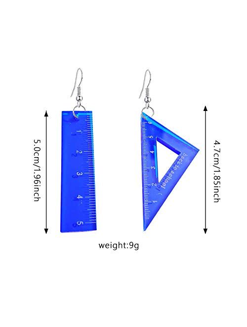 Just Follow Asymmetrical Triangle Straight Ruler Earrings Dangle Earrings Blue Drop Earrings Math Teacher Jewelry Gift 80s Party Favors