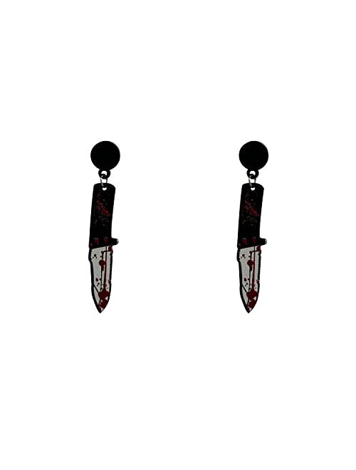 YUNXI Red Bloody Vintage Handmade Punk Knife Style Kitchen Knife Earrings Drop Earrings Halloween Jewelry