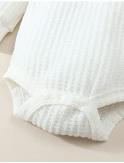 Frloony Newborn Baby Girl Clothes Solid Ribbed Long Sleeve Romper + Corduroy Overalls Pants Set Infant Winter Outfits 2Pcs