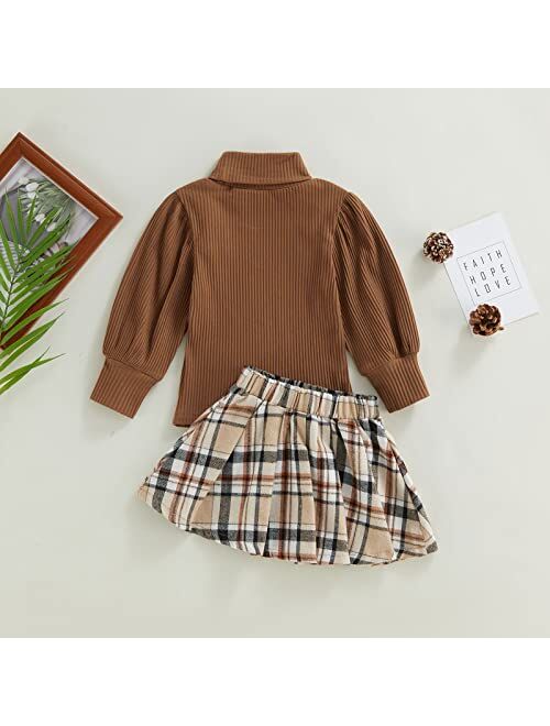 Rsrzrcj Kids Toddler Baby Girl Fall Winter Outfit Long Sleeve Pompom Knitted Shirt Sweater Top Button Skirt 2PCS Clothes Set