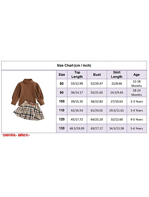 Rsrzrcj Kids Toddler Baby Girl Fall Winter Outfit Long Sleeve Pompom Knitted Shirt Sweater Top Button Skirt 2PCS Clothes Set