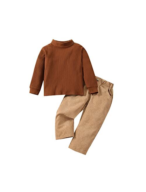 Yccutest Toddler Boys Girls Fall Winter Outfits Set 2Pcs Turtleneck Sweater + Corduroy Pants Infant Kids Gentleman Clothes