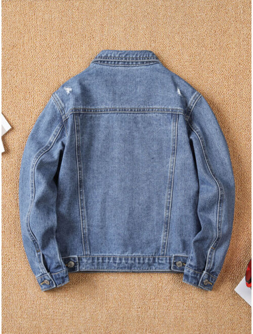 Shein Boys Ripped Frayed Denim Jacket Without Tee