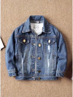 Toddler Boys Ripped Button Up Denim Jacket