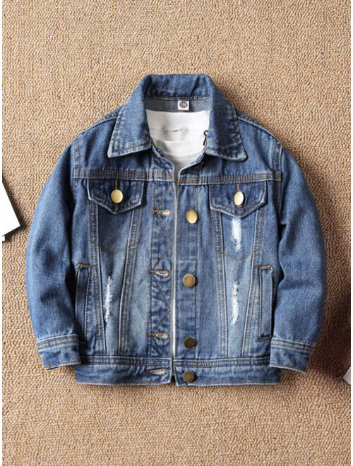 Shein Toddler Boys Ripped Button Up Denim Jacket