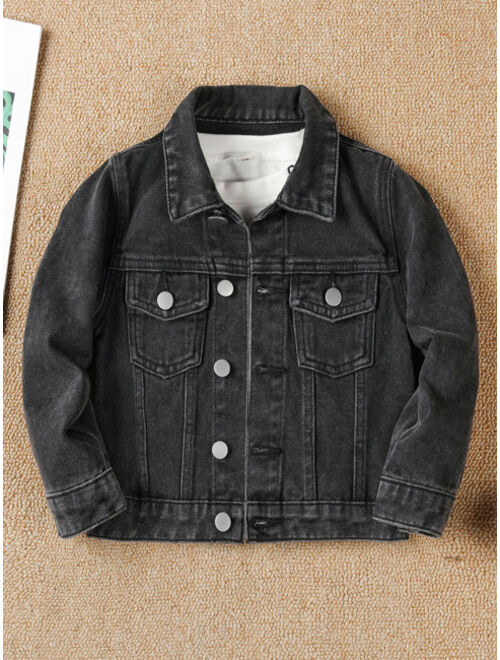 Shein Toddler Boys Flap Pocket Denim Jacket Without Tee