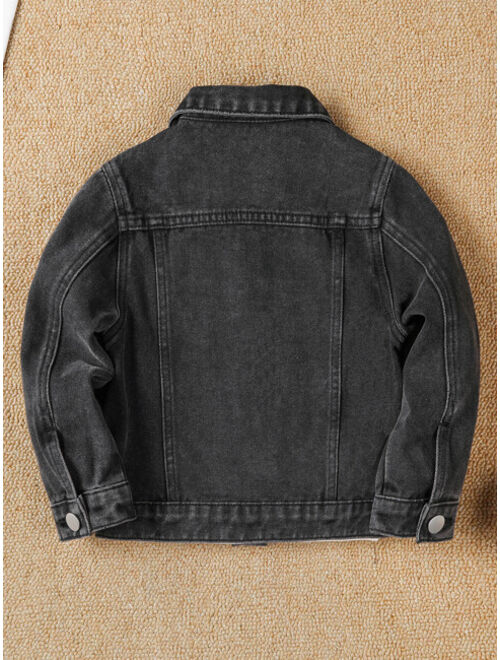 Shein Toddler Boys Flap Pocket Denim Jacket Without Tee