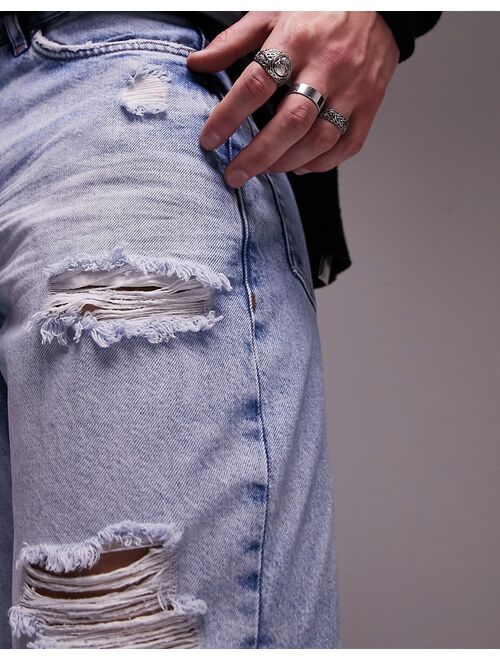 Topman rip baggy jeans in light wash