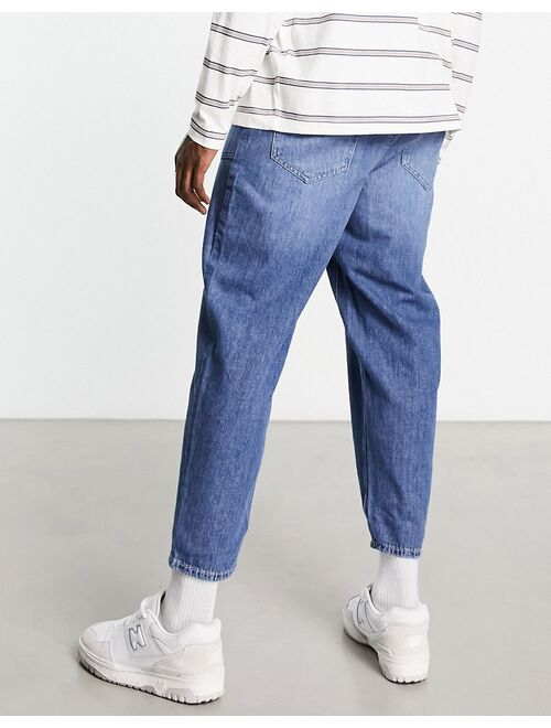 Only & Sons tapered fit carpenter jeans in mid wash