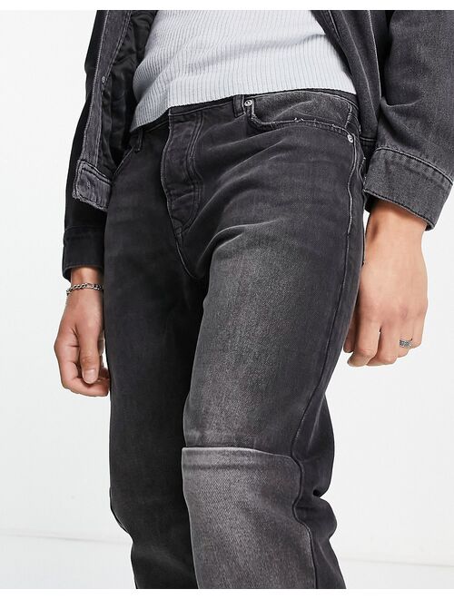 Topman paneled stretch skinny jeans in washed black