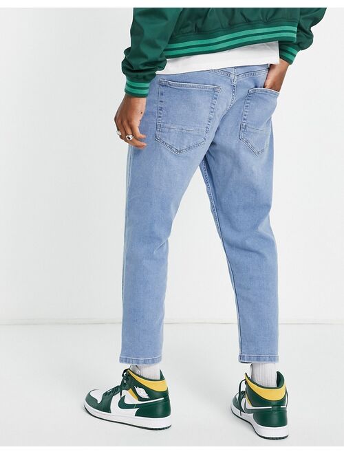 Only & Sons tapered crop jeans in light blue