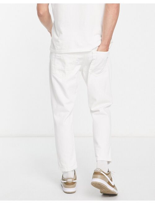 Only & Sons Avi tapered cropped jeans in white with rips