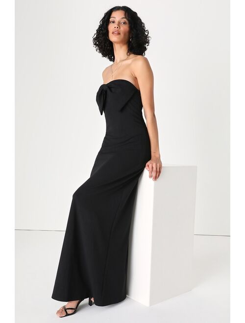 Lulus Gorgeous Stunner Black Strapless Bow Maxi Dress