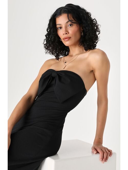 Lulus Gorgeous Stunner Black Strapless Bow Maxi Dress