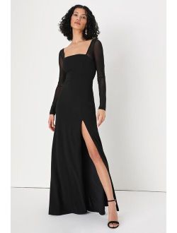 Perfectly Sensational Black Mesh Long Sleeve Maxi Dress