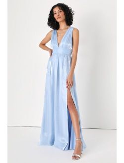 Dreamy Occasion Shiny Light Blue Sleeveless Maxi Dress
