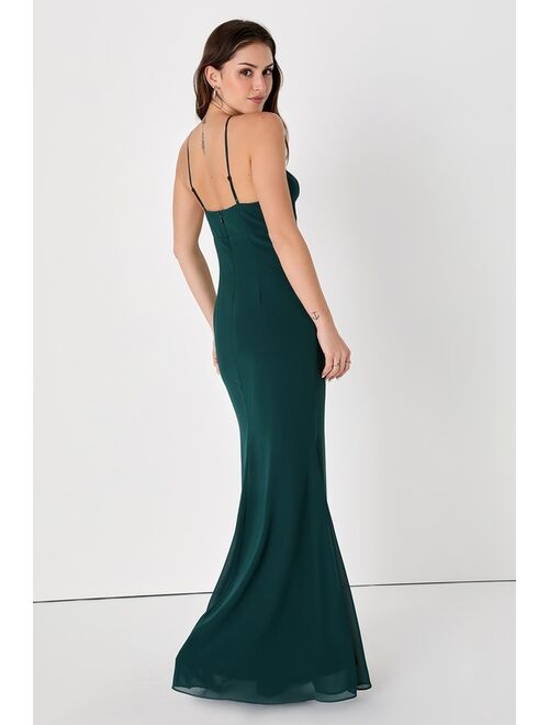 Lulus Here for Amour Hunter Green Halter Neck Mermaid Maxi Dress