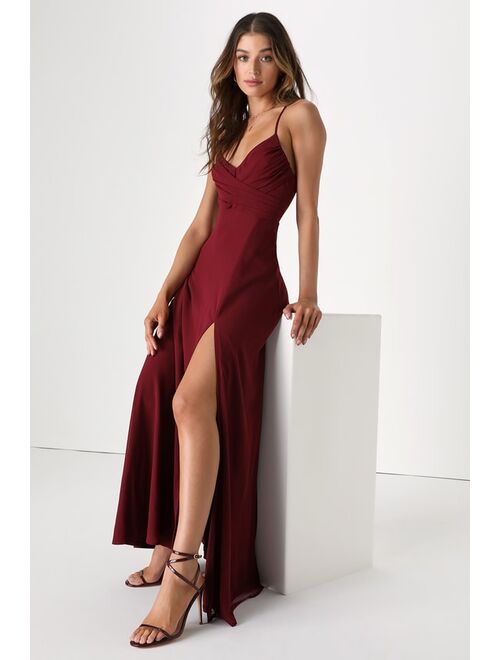 Lulus Event Ready Burgundy Backless Lace-Up Maxi Dress