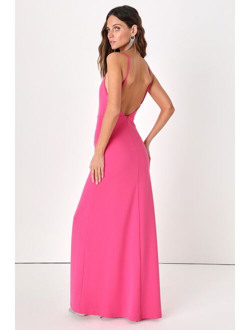 Lulus Awe-Inspiring Icon Hot Pink Backless Sleeveless Maxi Dress