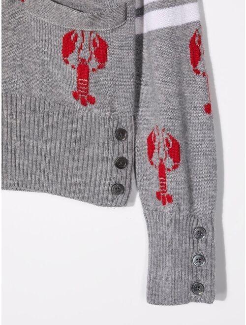Thom Browne Kids 4-Bar lobster-jacquard wool cardigan