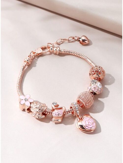 Shein Rhinestone Decor Heart Charm Bracelet