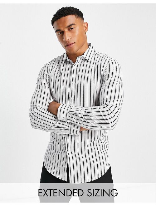 ASOS DESIGN skinny fit smart shirt in white with navy stripe