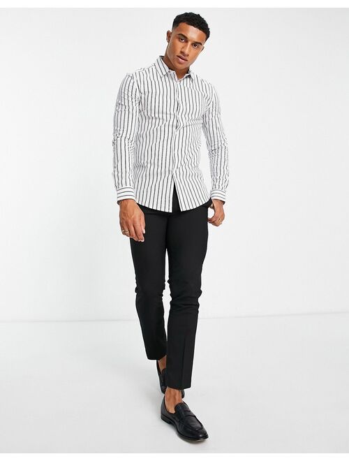 ASOS DESIGN skinny fit smart shirt in white with navy stripe