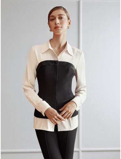 MOTF Premium 1pc Tight Waist Button Down Shirt Without Chain