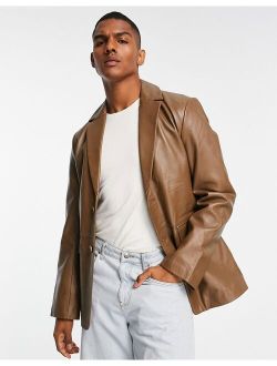 real leather blazer in tan