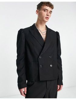 puff sleeve blazer in black