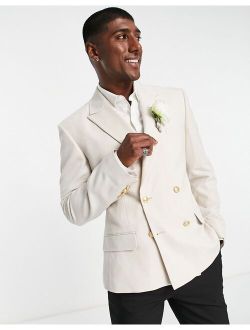 wedding skinny double breasted blazer with gold buttons in patty stone
