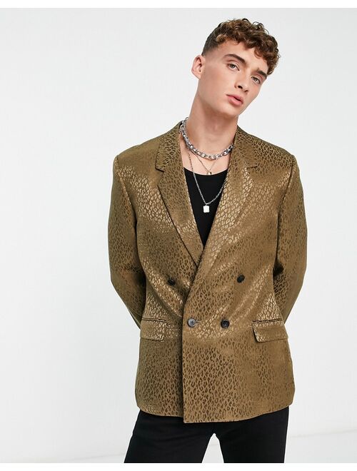 ASOS DESIGN slim blazer in tonal khaki green leopard