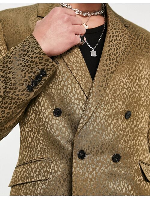 ASOS DESIGN slim blazer in tonal khaki green leopard