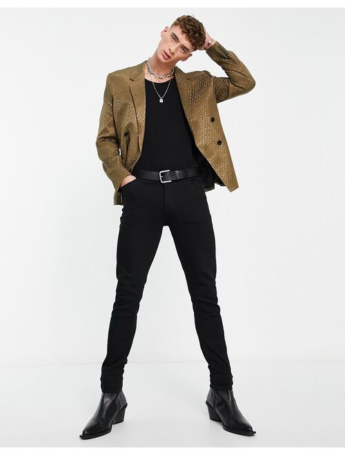 ASOS DESIGN slim blazer in tonal khaki green leopard