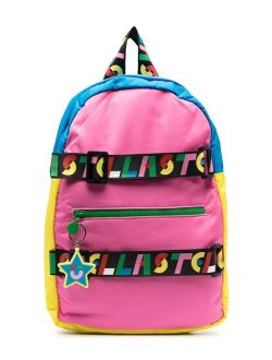 Kids colour-block logo-tape backpack